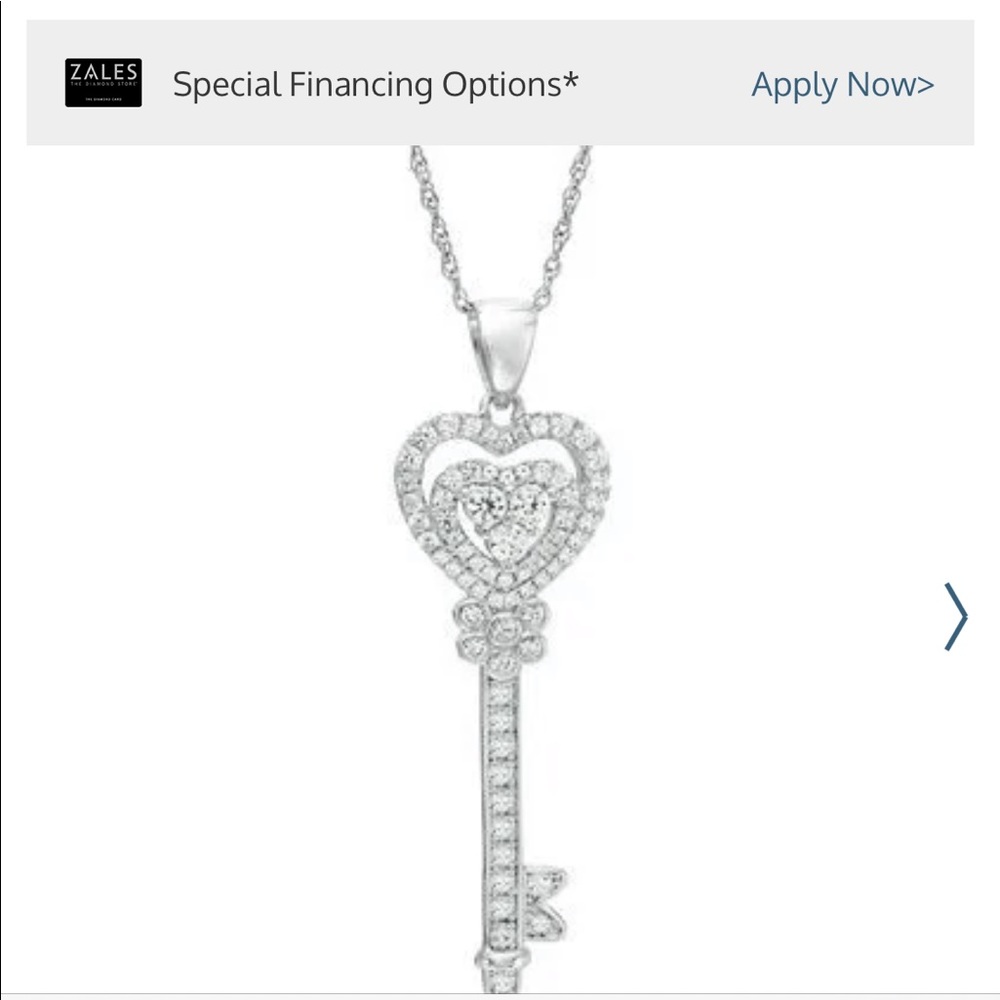 NIB Lab White Sapphire Heart Key Pendant Silver